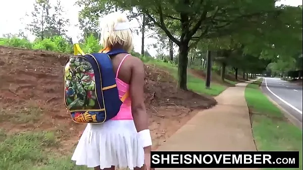 Watch American Ebony Walking After Blowjob In Public, Sheisnovember Lost a Bet Then Sucked A Dick With Her Giant Titties and Nipples out, Then Walked Flashing Her Panties With Upskirt Exposure And Cute Ebony Thighs by Msnovember power Tube