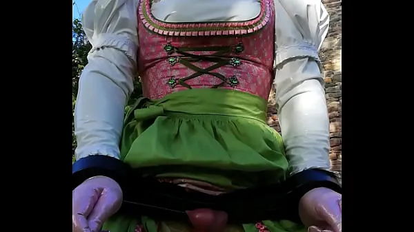 Mira Bavarian Dirndl Girl with testicle pillory power tube